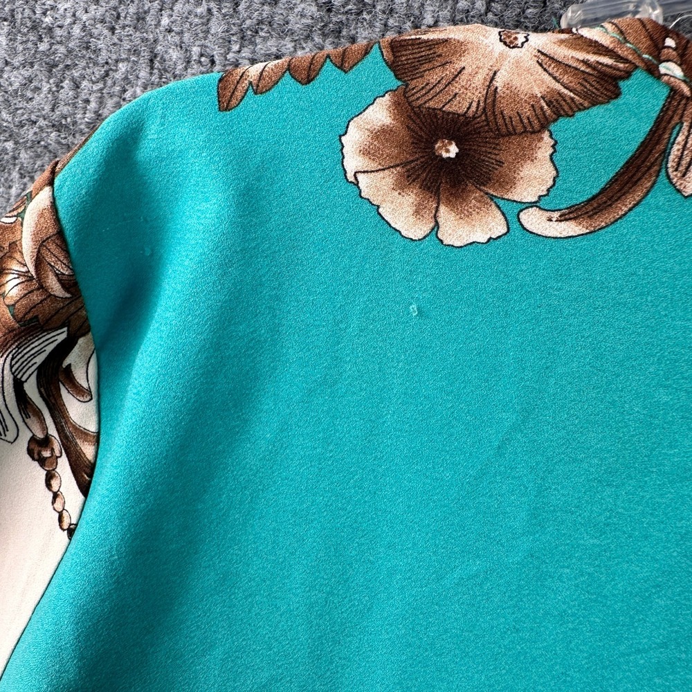 B&Y Women Teal Floral Paisley Scroll Tunic Top Stud Buttons Size 48 (US 16/18) - Picture 8 of 11